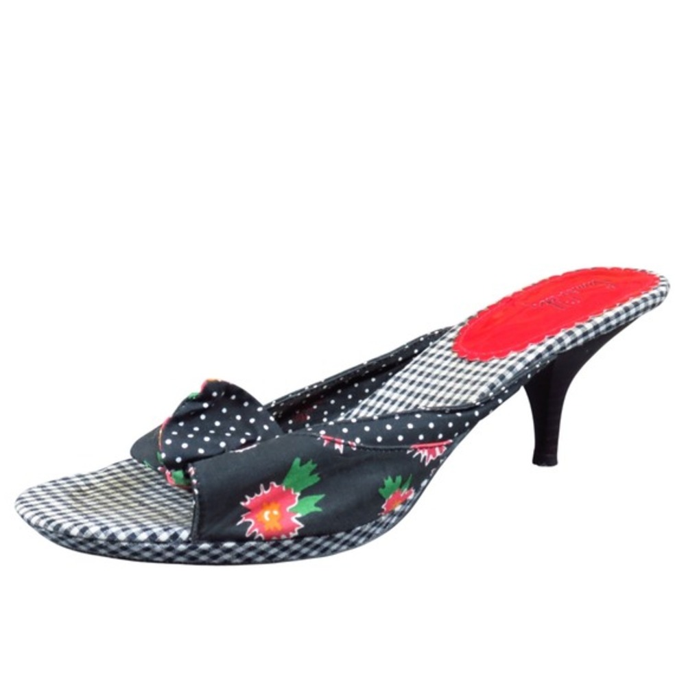 Sam & Libby Butterflie Womens Heeled Mule Sandals Size 10 Black Floral Fabric